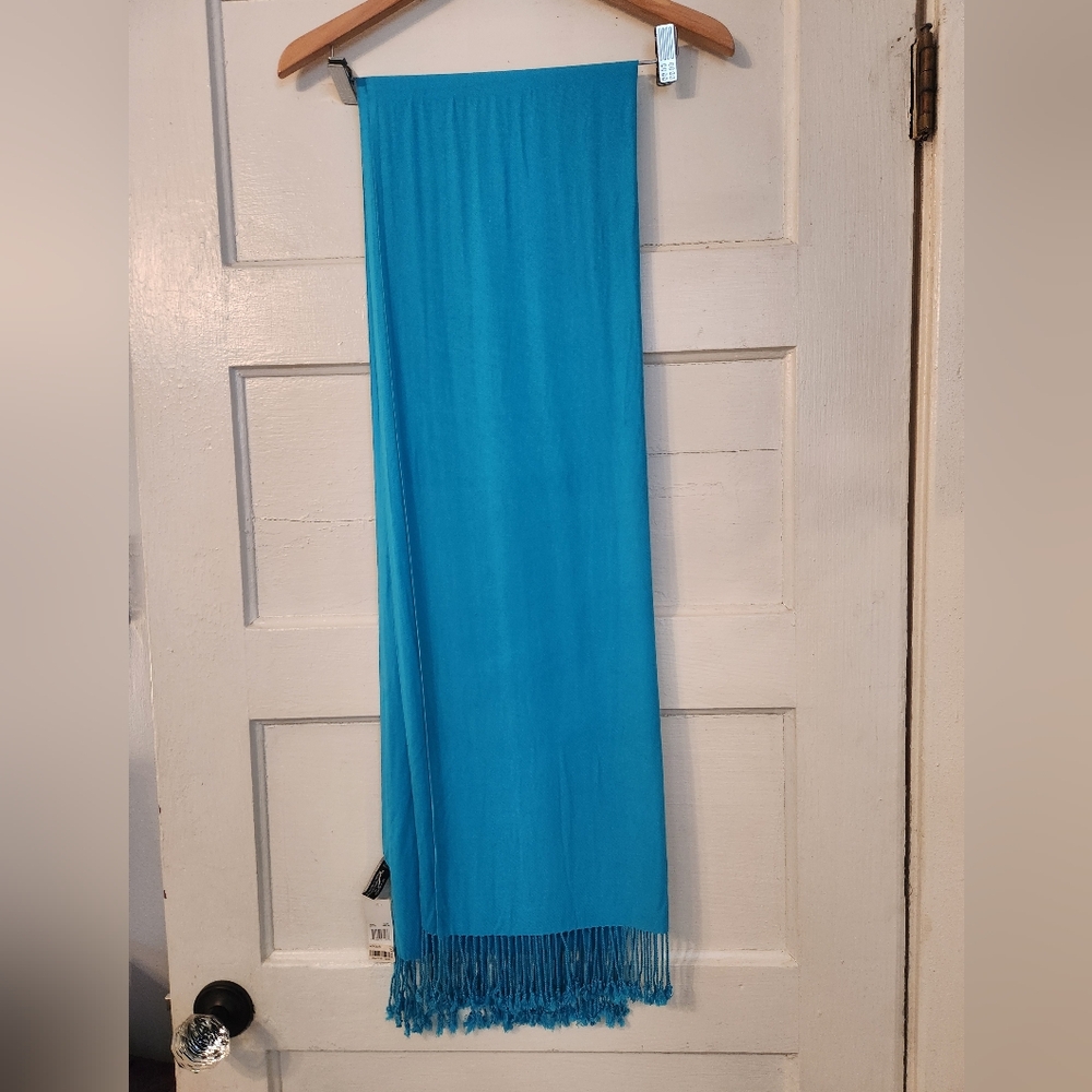 Jones New York Bright Blue Pashmina-Style Scarf w/ Fringe Lightweight, Cozy NWT